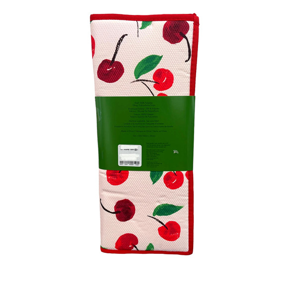 Kate Spade CHERRY Kitchen Dish Drying Mats 2pk Reversible Pink & Red 16x22 New - Picture 3 of 8